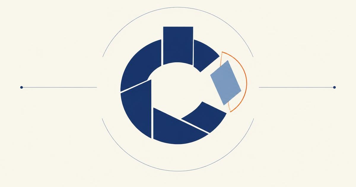 Anneau géométrique bleu marine dont un élément reste protégé par un arc orange, symbole des droits du membre d’un GIE en liquidation