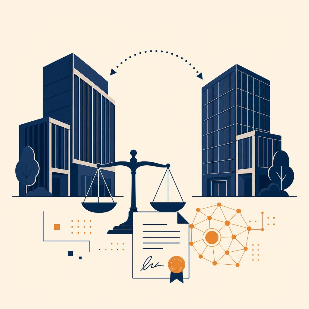 Illustration éditoriale minimaliste sur la joint venture dans l'intelligence artificielle